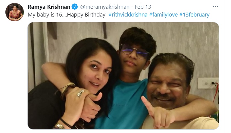 ramya krishna and krishna vamsi birthday wishes to their son