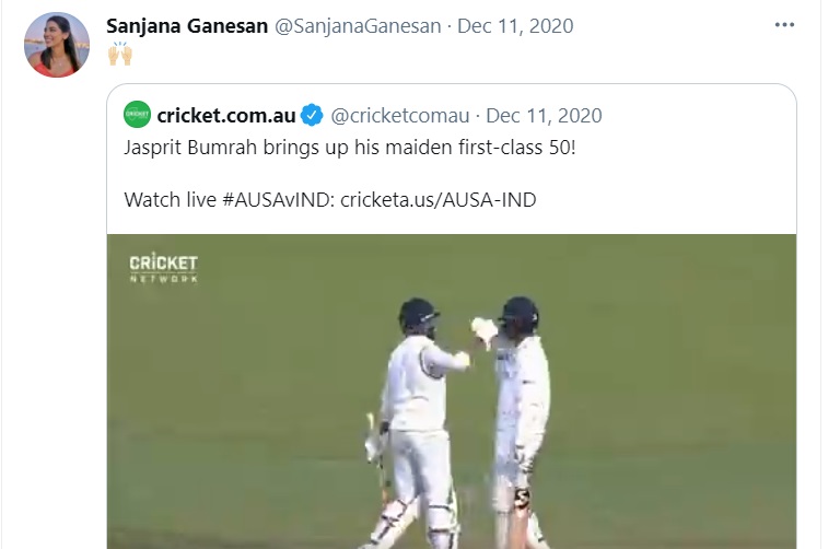 sanjana ganesan reply to tweet on bumrah