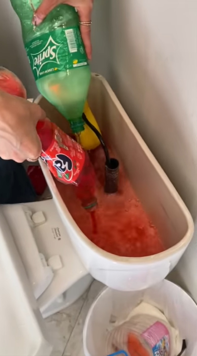 Woman made ice cream and cool drink in toilet bowl
