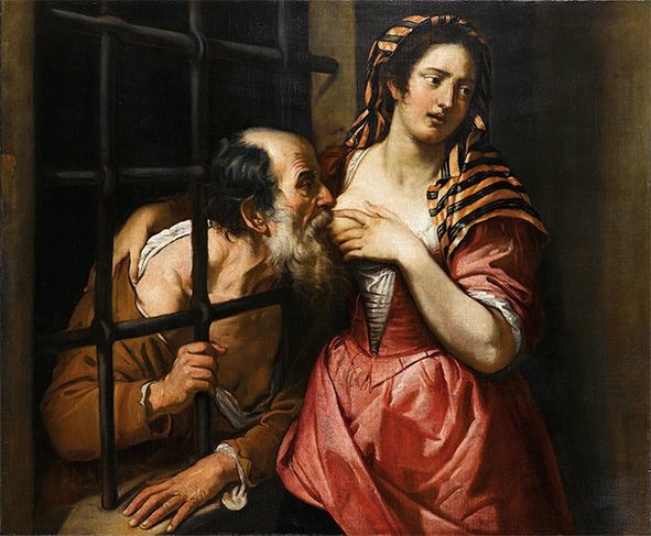 daughter feeding father
