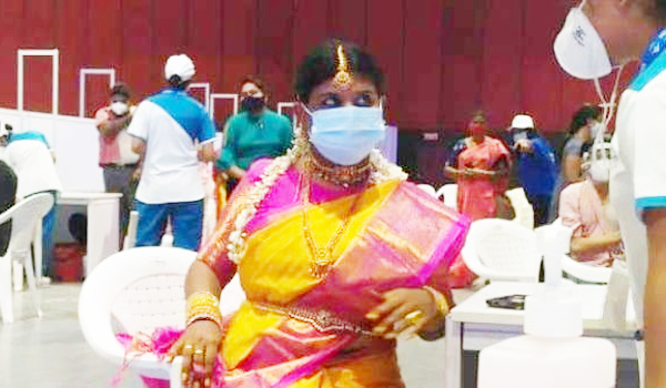 bride at vaccination center