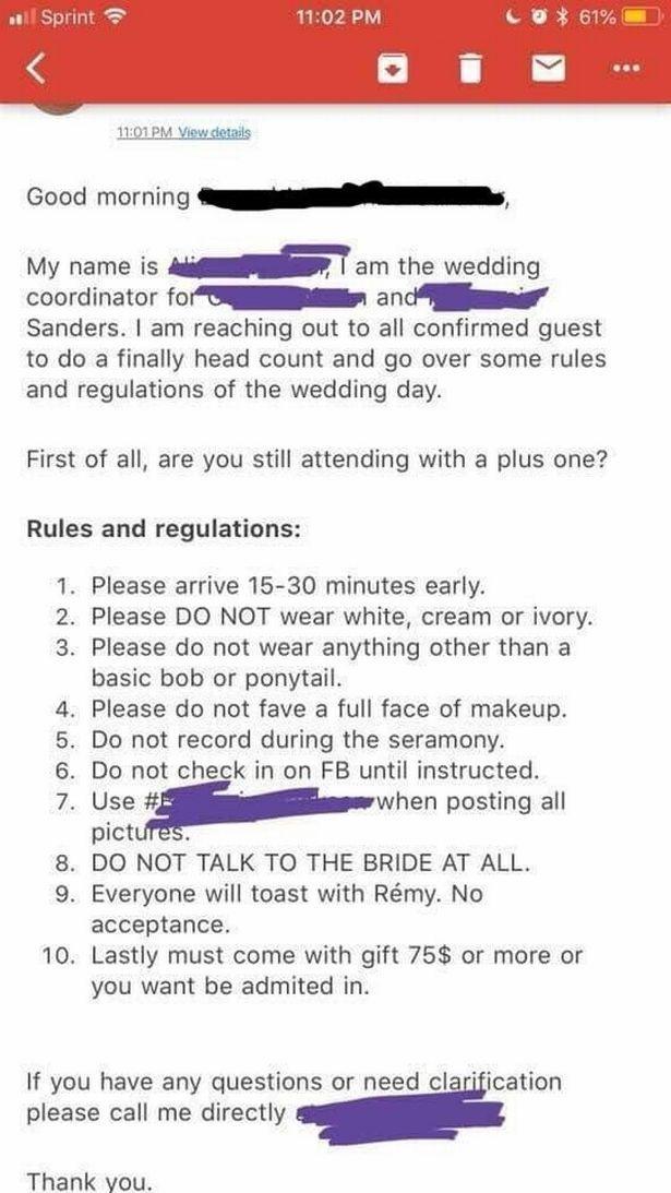 wedding rules made for guests going viral