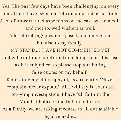Shilpa Shetty statement on Raj Kundra arrest