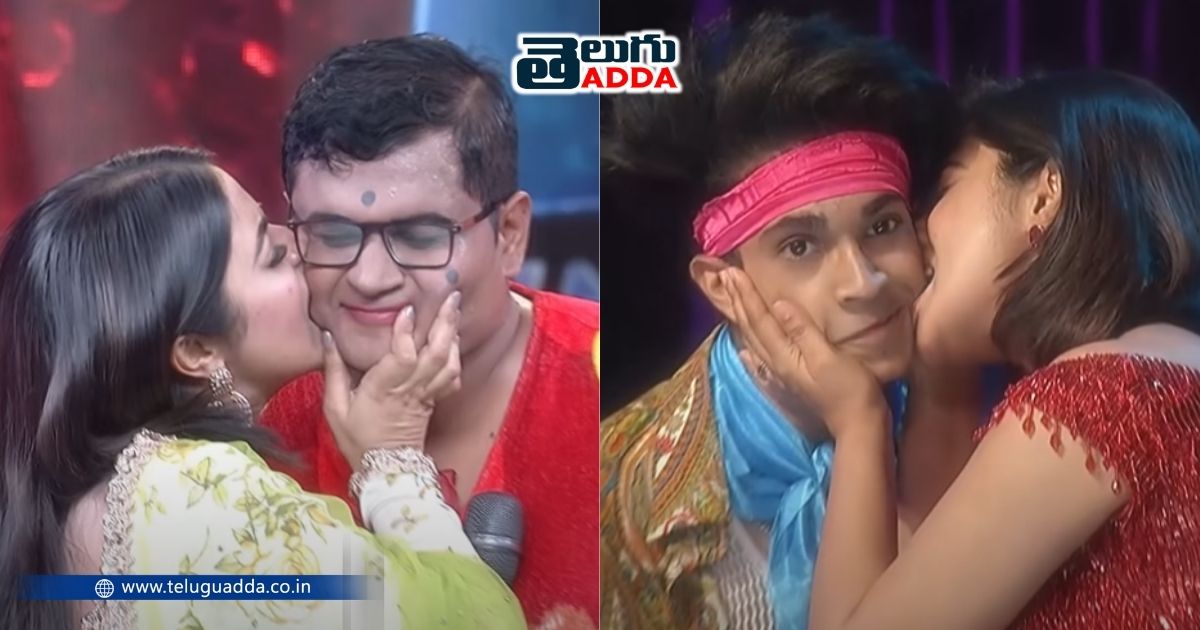 Poorna biting cheek in dhee show