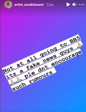 Surekha Vani Instagram story about bigg Boss entry