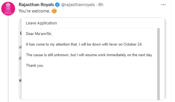 rajasthan royals tweet
