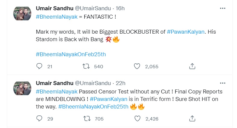 bheemla nayak first review by umair sandhu