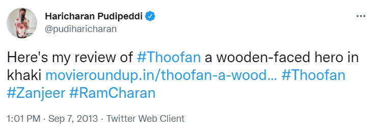 critic tweet about ram charan goes viral