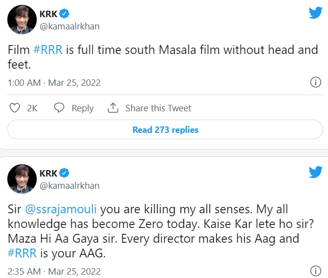 netizens troll kamaal r khan for his review on rrr