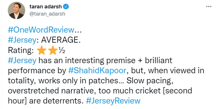 taran adarsh review on hindi jersey goes viral
