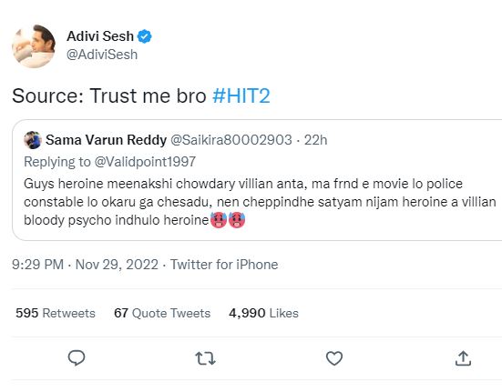 adivi sesh strong counter to netizen..!!