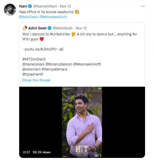 nani comment to adivi sesh post goes viral..
