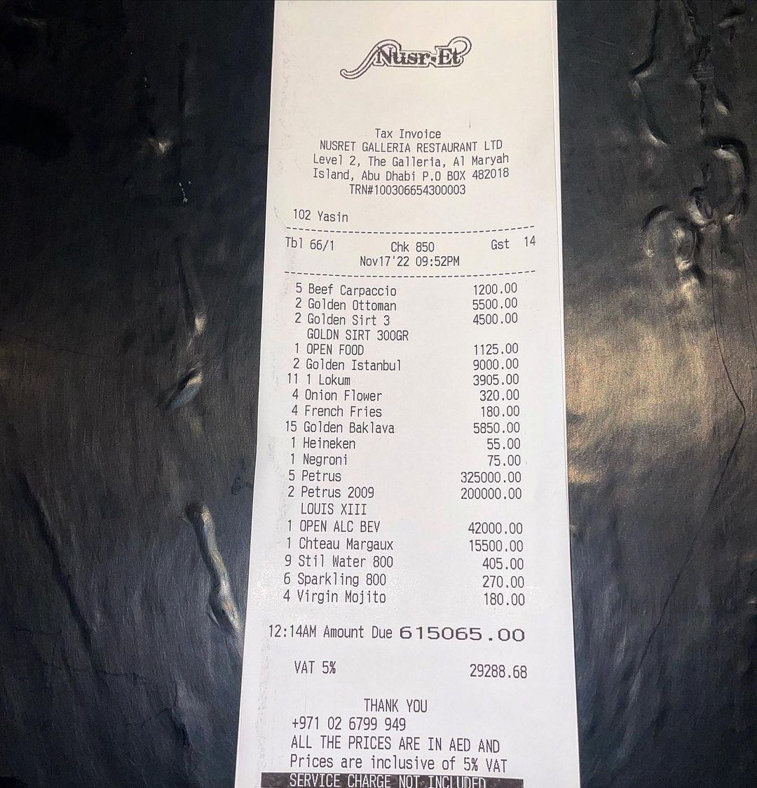 netizens shocked by seeing the bill of salt bae restaurent..