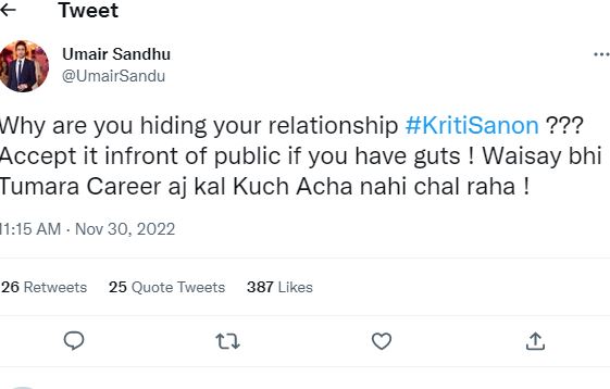 umair sandhu comments on kriti sanon..!! 