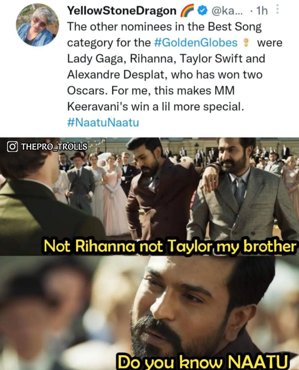 memes on RRR got golden globe award..