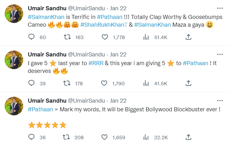 umair sandhu review on pathaan movie