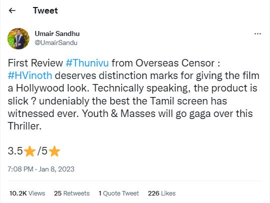 umair sandhu tweets on ajith's tegimpu movie..!!