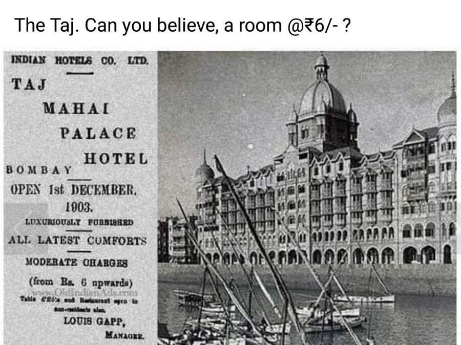 old rates of rooms in taj hotel shared by anand mahindra..