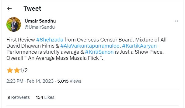 umair sandhu review about shehzada movie..