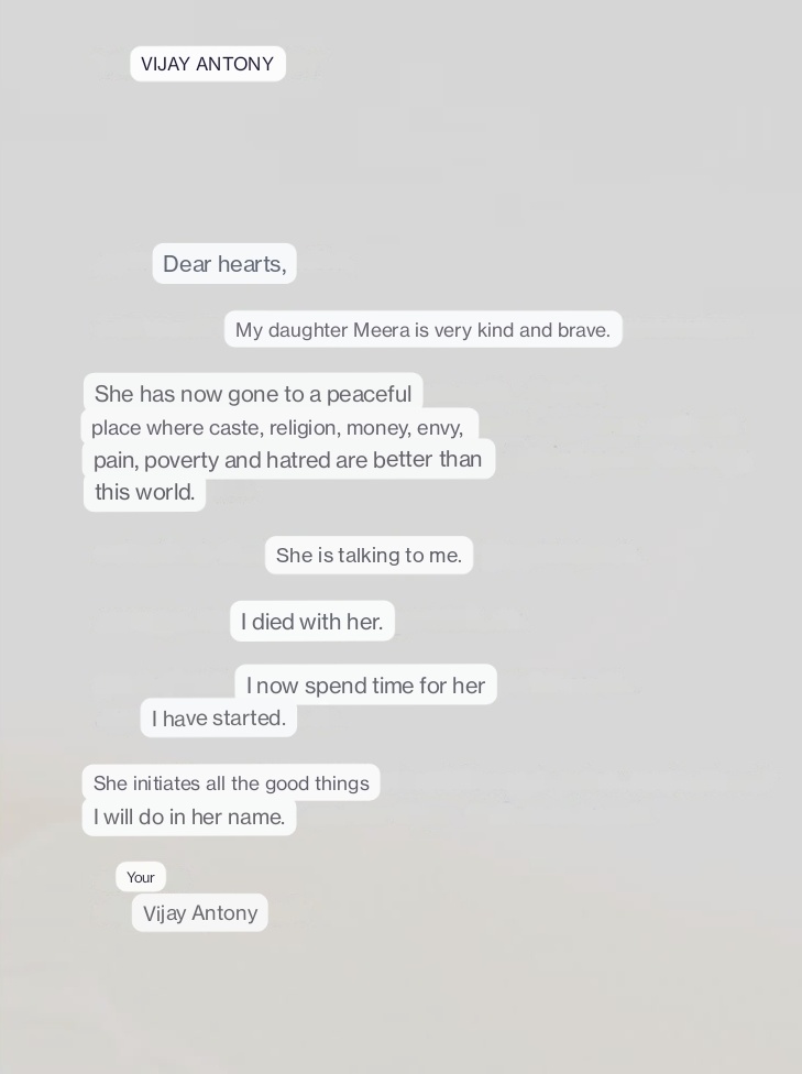 vijay antony letter about his daughter
