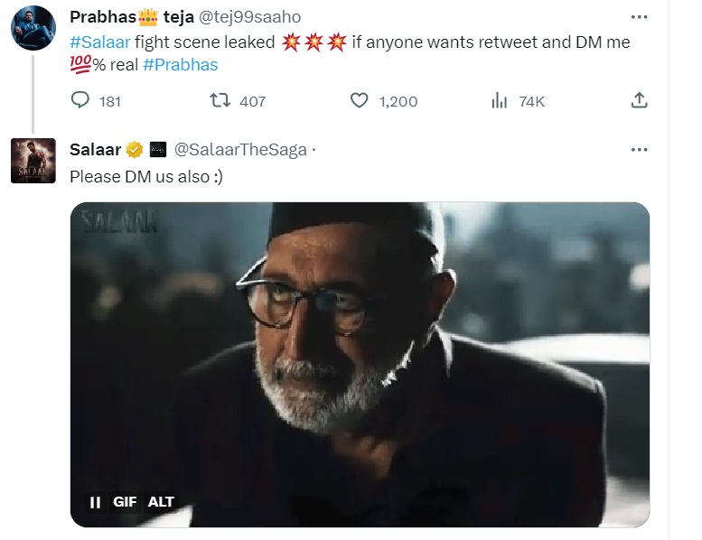 salaar team funny reply to a comment