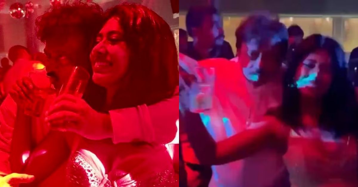 woman with ram gopal varma in new year party photo