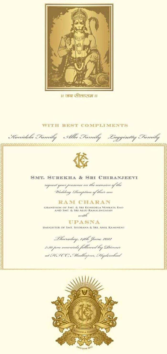 ram charan upasana wedding card